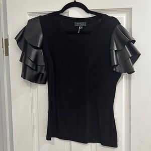 Gracia Black Flutter Sleeve Fitted Blouse